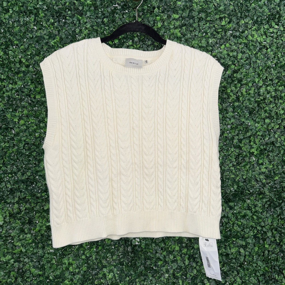 Gestuz Waistcoat Size Medium Cableknit Sweater Vest Cream